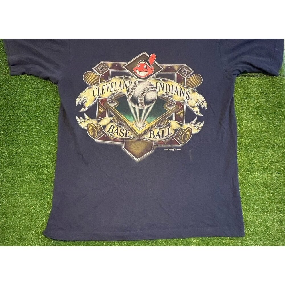 Vintage Cleveland Indians shirt mens large blue chief wahoo logo 7 baseball M - Picture 5 of 10